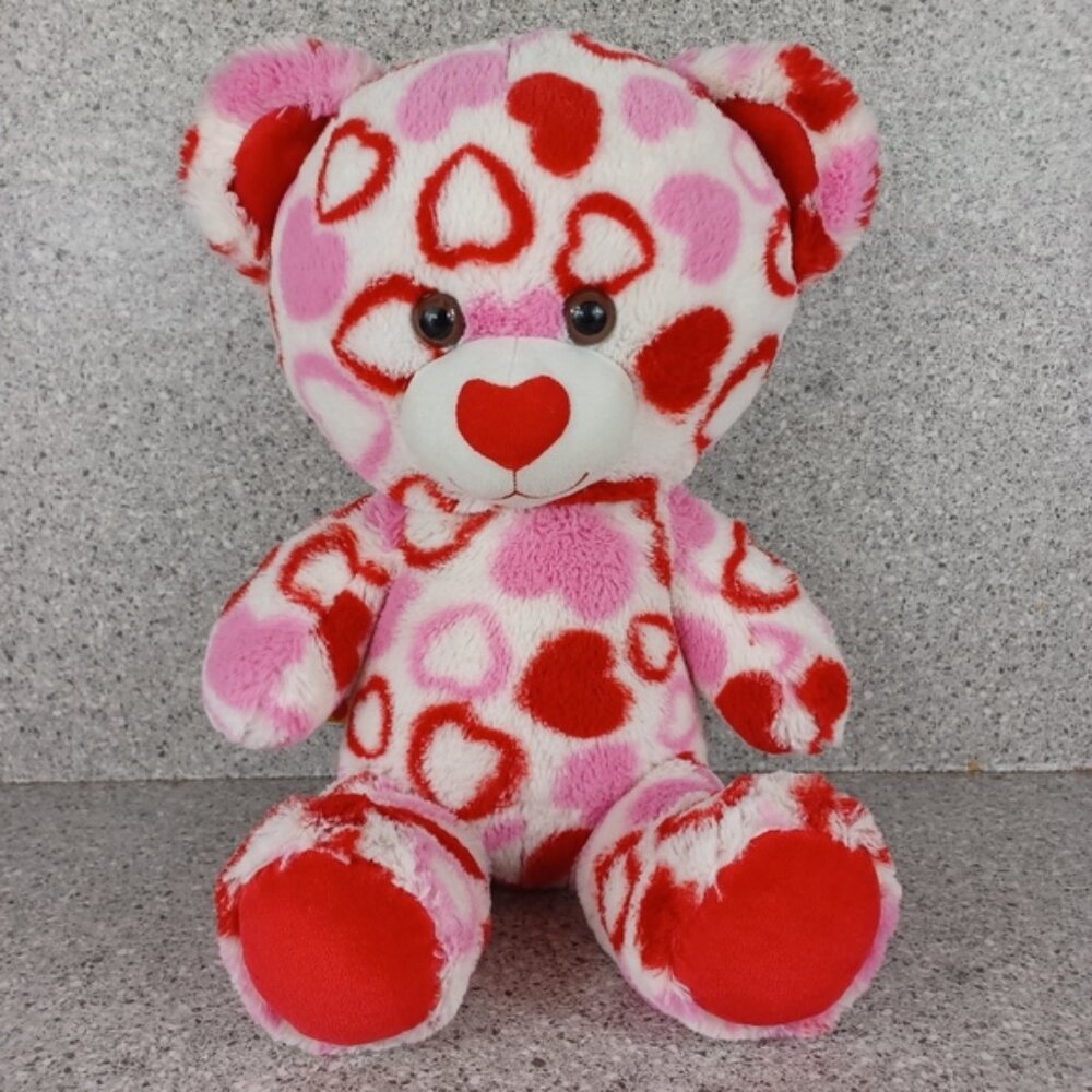 Build-A-Bear Pink Red Stuffed Animal with Heart Pattern Plush Toy Valentine's - Picture 1 of 6